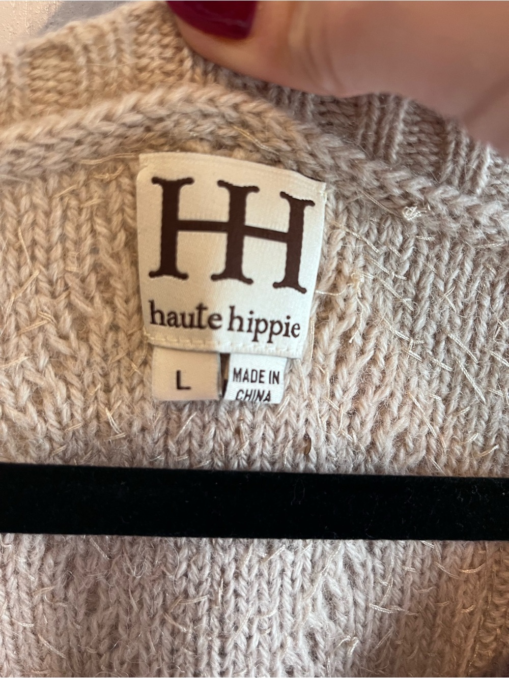 Haute Hippie Wool Alpaca Blend Sequin Cable Knit Sweater Beige L - Picture 3 of 6
